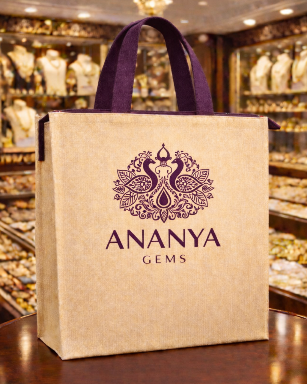 Jewellery Retail Carry Bag | 12x12x3" | With Chain & Gusset | Premium Shiny Soft Jute Material