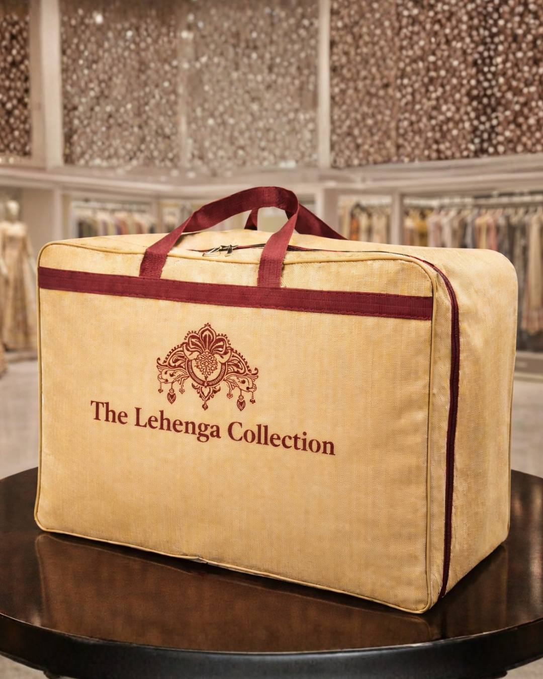 Premium Lehenga Cover | 28x17x8" | Heavy Duty Stitch | Jute Finish Material With Subtle Shine