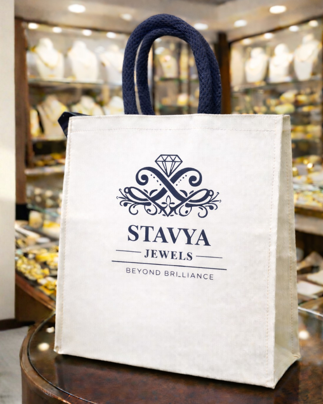 Jewellery Retail Carry Bags | 13x17x3" | With Chain, Gusset & Premium Mesh Handle | PU Matt Finish Material