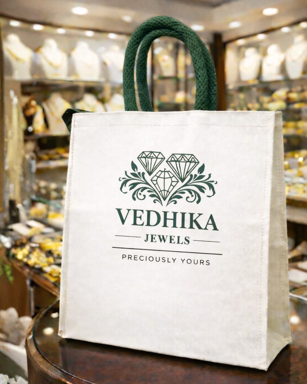 Jewellery Retail Carry Bags | 12x12x3" | With Chain, Gusset & Premium Mesh Handle | PU Matt Finish Material (Copy)