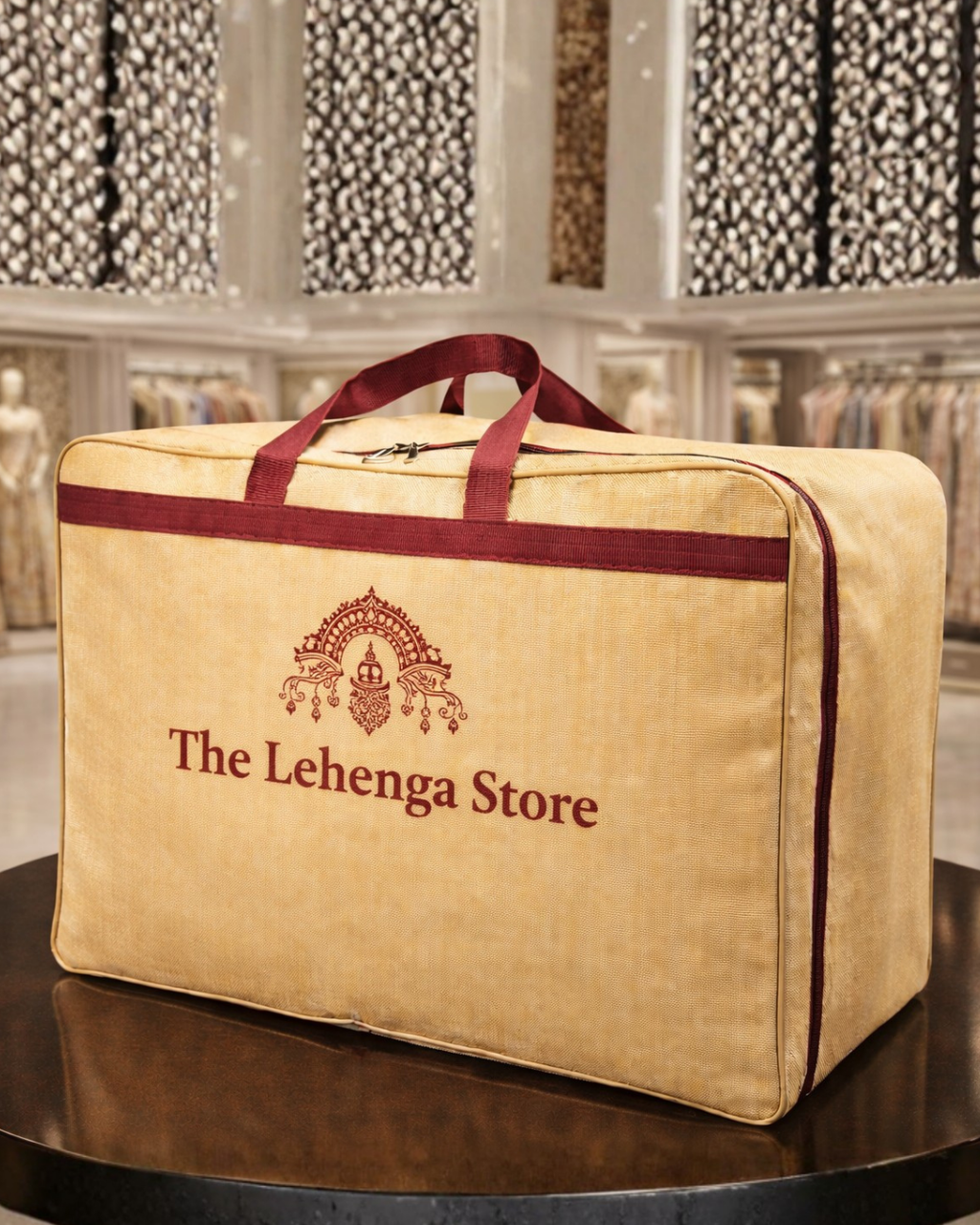 Premium Lehenga Cover | 28x17x8" | Heavy Duty Stitch | Jute Finish Material With Subtle Shine