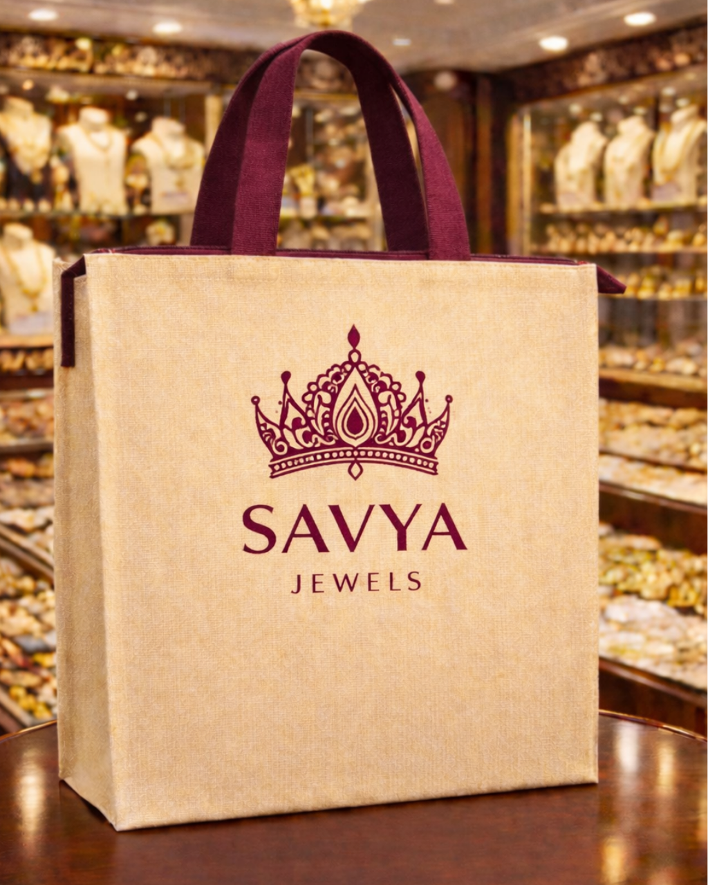 Jewellery Retail Carry Bag | 12x12x3" | With Chain & Gusset | Premium Shiny Soft Jute Material