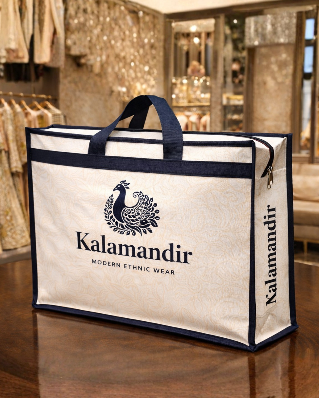Premium Shopping Box Bag | 18x15x5" | With Chain & Zipper | 110 GSM Laminated Nonwoven Material | Water Resistant