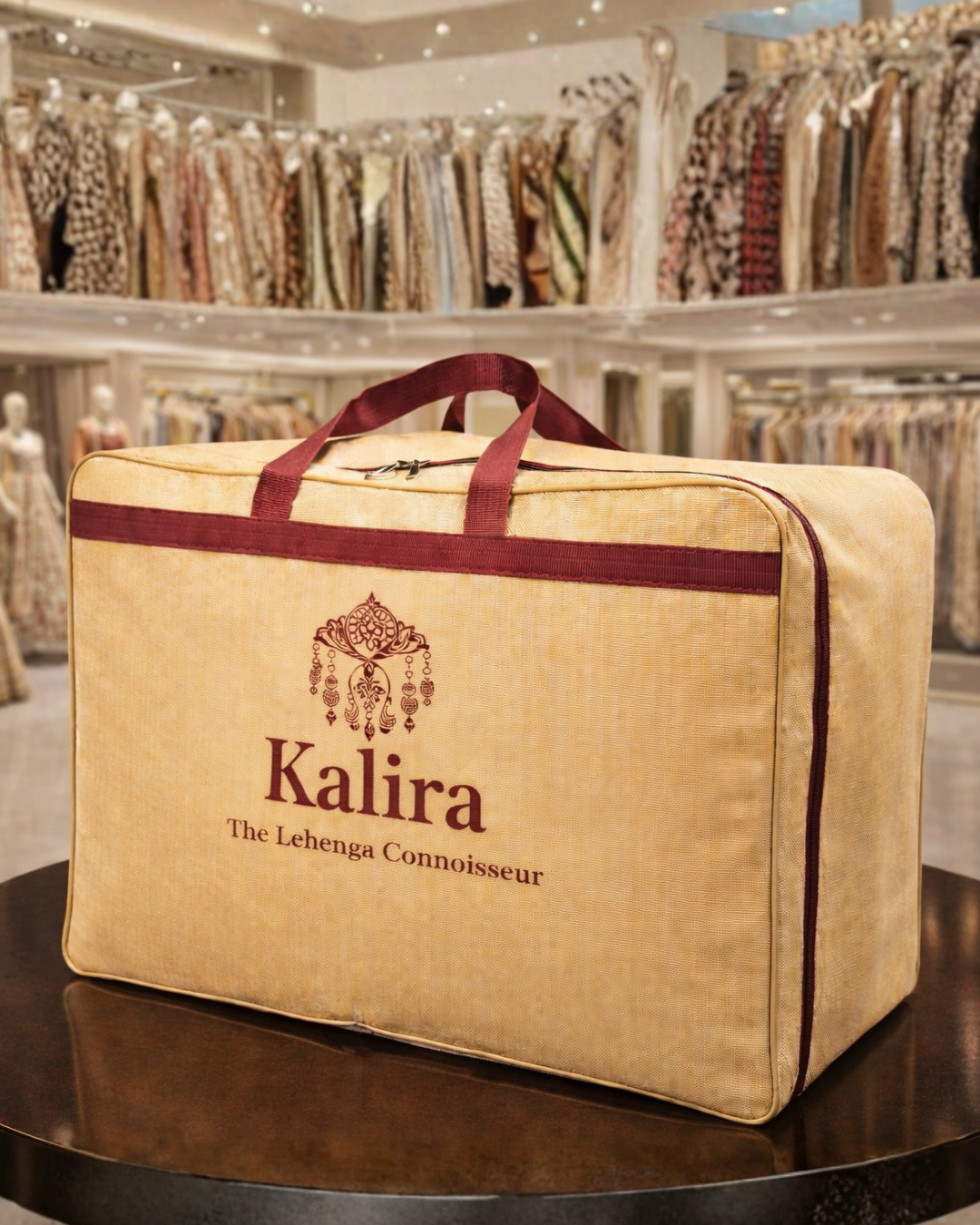 Premium Lehenga Cover | 28x17x8" | Heavy Duty Stitch | Jute Finish Material With Subtle Shine