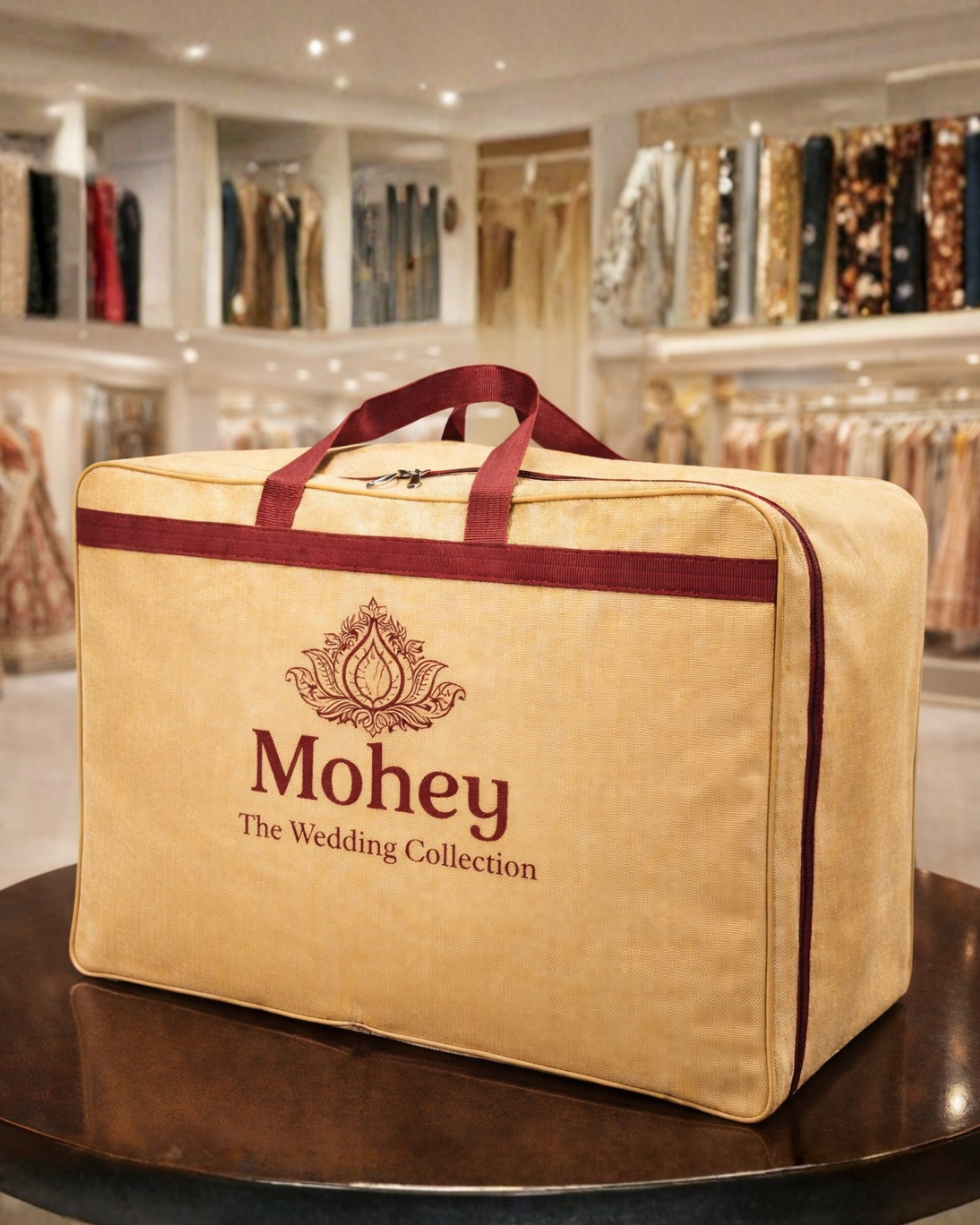 Premium Lehenga Cover | 25x17x10" | Heavy Duty Stitch | Jute Finish Material With Subtle Shine