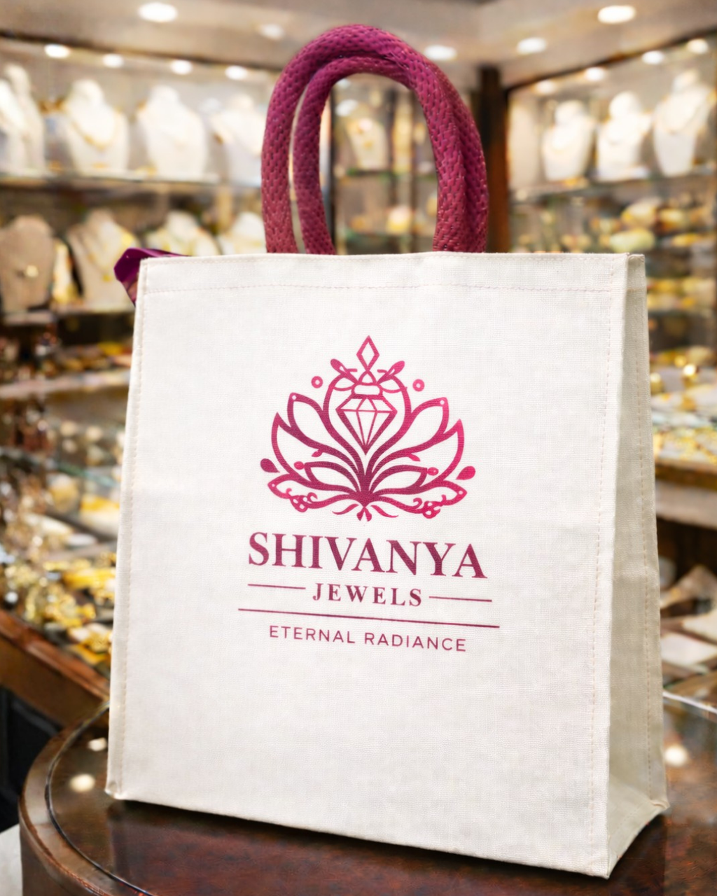 Jewellery Retail Carry Bags | 9x9x3" | With Chain, Gusset & Premium Mesh Handle | PU Matt Finish Material