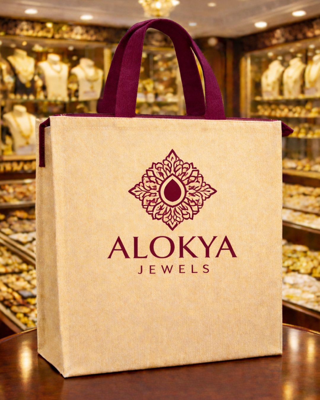 Jewellery Retail Carry Bag | 13x17x3" | With Chain & Gusset | Premium Shiny Soft Jute Material