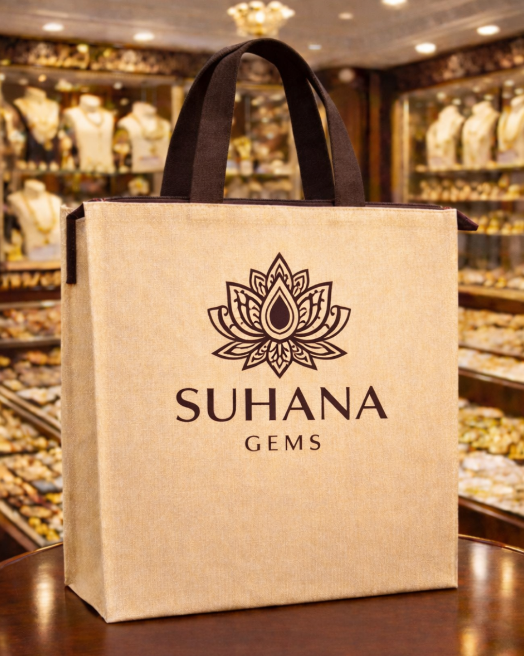 Jewellery Retail Carry Bags | 9x9x3" | With Chain & Gusset | Premium Shiny Soft Jute Material