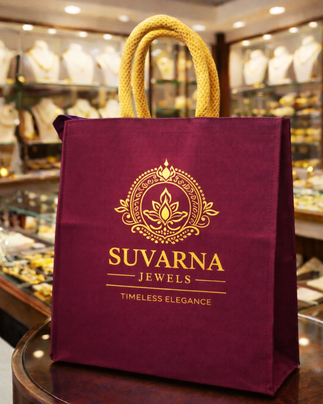 Jewellery Retail Carry Bags | 13x17x3" | With Chain, Gusset & Premium Mesh Handle | PU Matt Finish Material