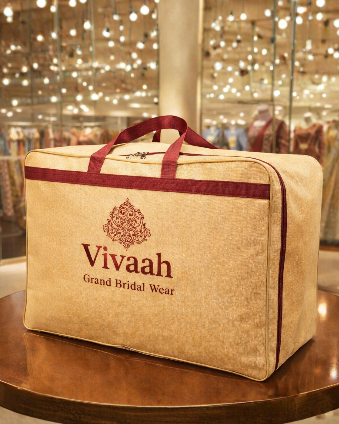 Premium Lehenga Cover | 28x17x8" | Heavy Duty Stitch | Jute Finish Material With Subtle Shine