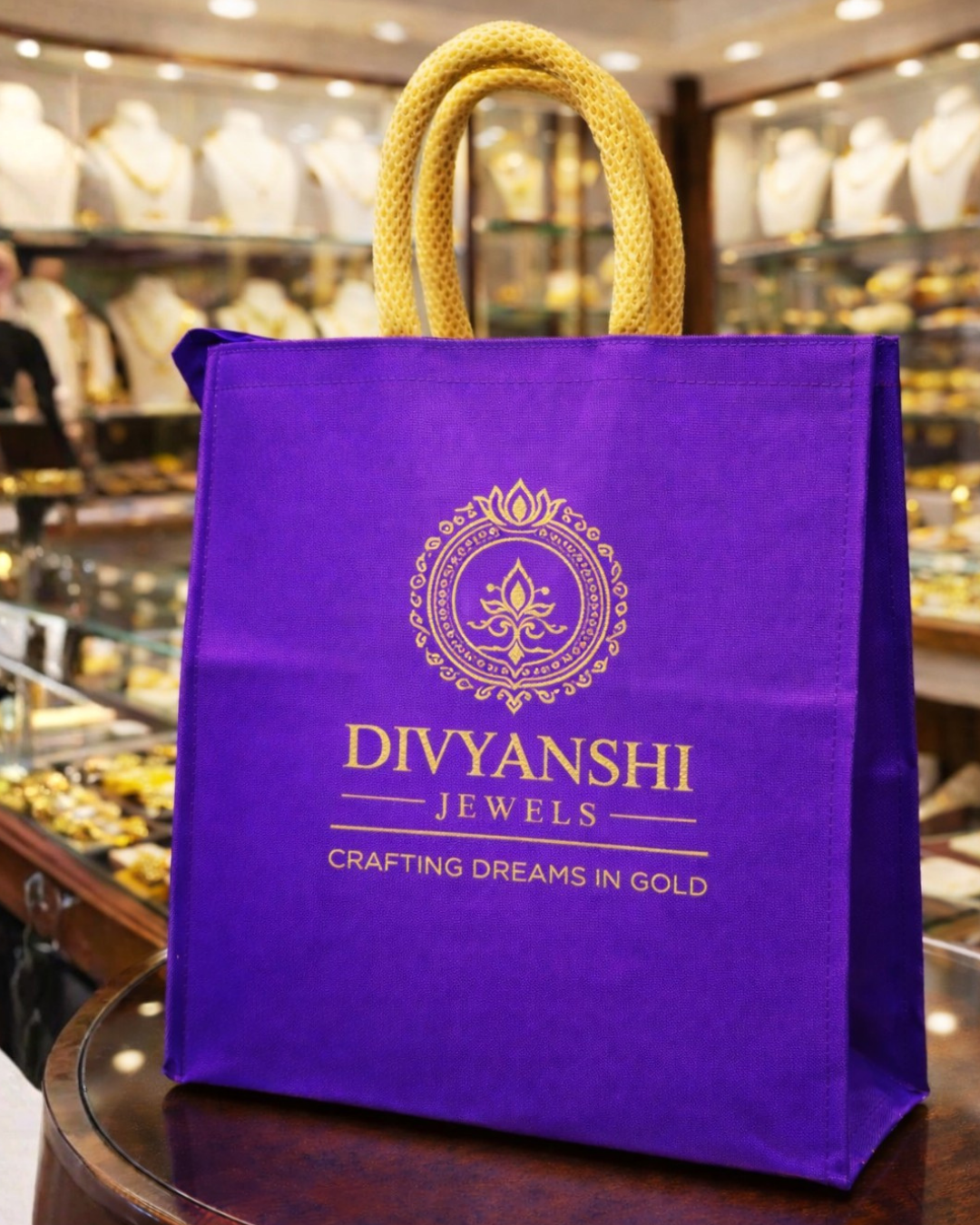 Jewellery Retail Carry Bags | 12x12x3" | With Chain, Gusset & Premium Mesh Handle | PU Matt Finish Material (Copy)