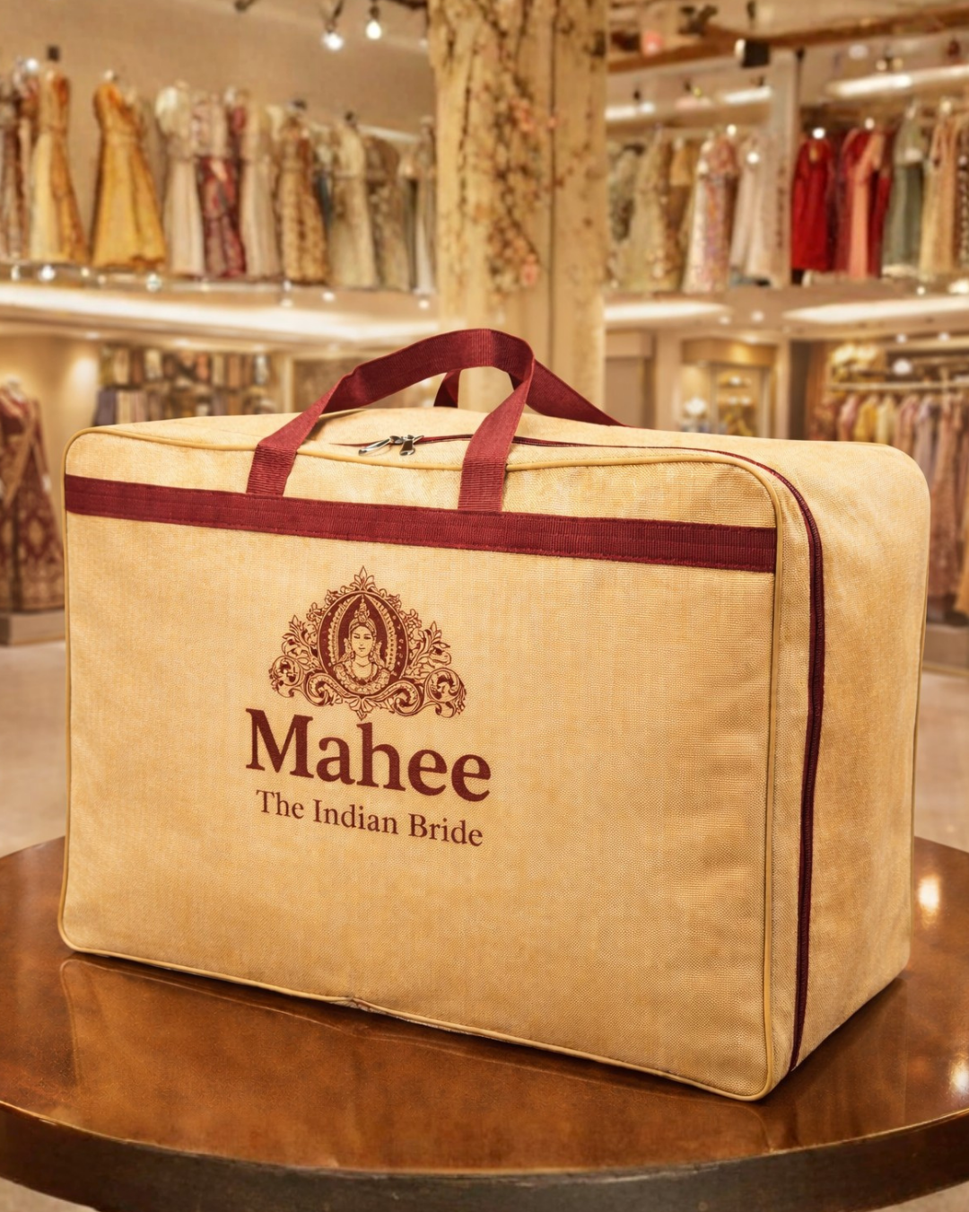 Premium Lehenga Cover | 28x17x8" | Heavy Duty Stitch | Jute Finish Material With Subtle Shine