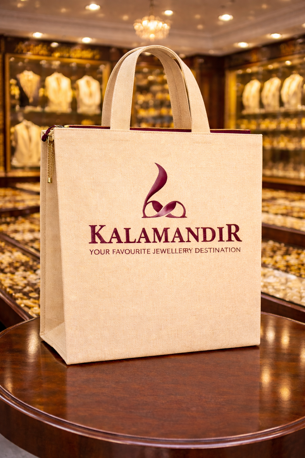 Jewellery Retail Carry Bag | 13x17x3" | With Chain & Gusset | Premium Shiny Soft Jute Material