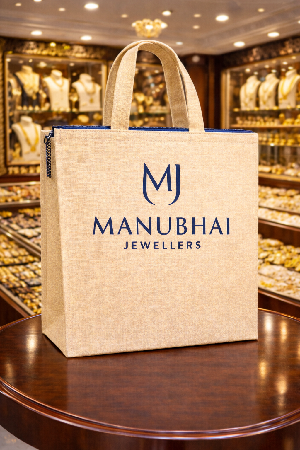 Jewellery Retail Carry Bag | 13x17x3" | With Chain & Gusset | Premium Shiny Soft Jute Material