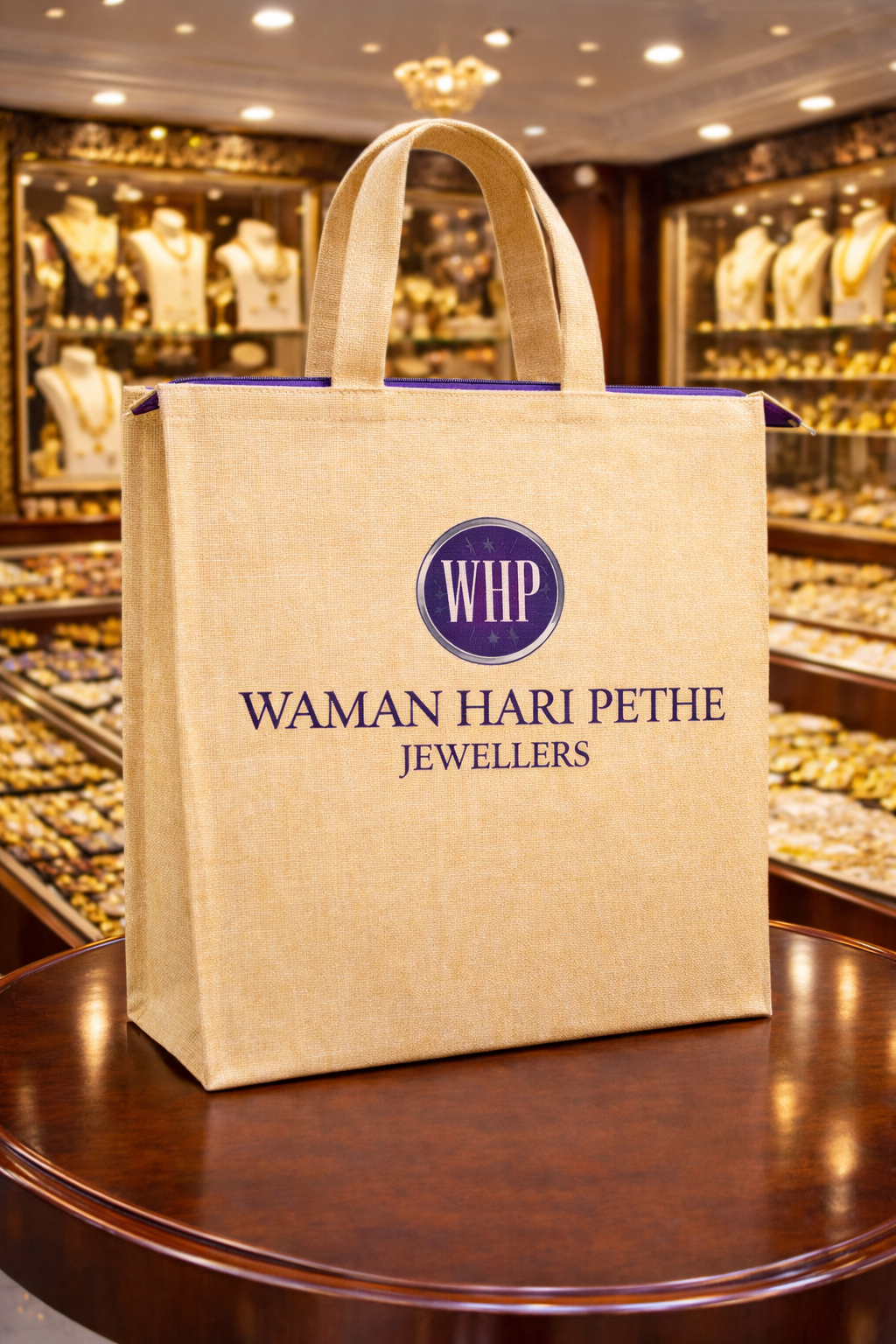 Jewellery Retail Carry Bags | 9x9x3" | With Chain & Gusset | Premium Shiny Soft Jute Material