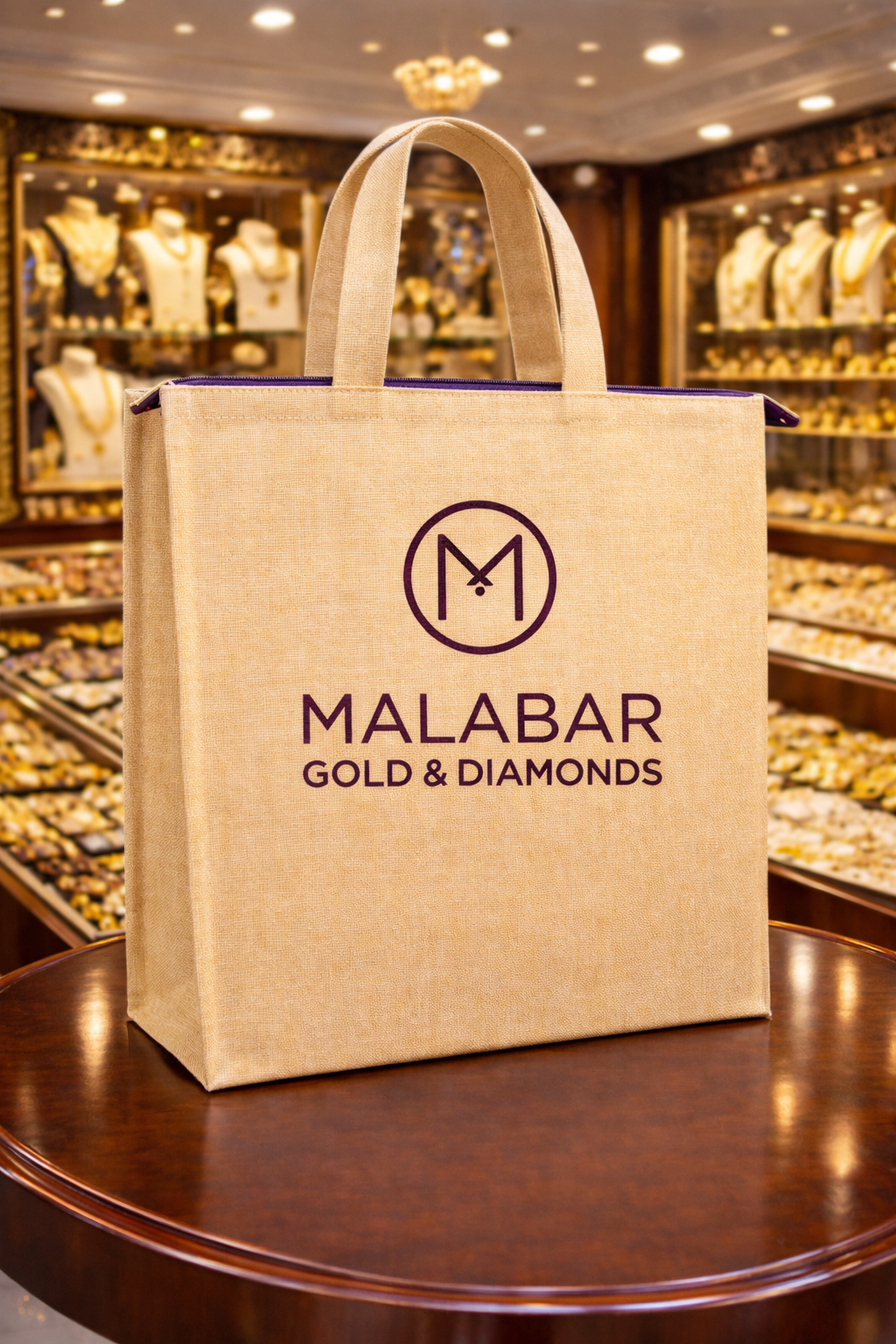 Jewellery Retail Carry Bag | 12x12x3" | With Chain & Gusset | Premium Shiny Soft Jute Material