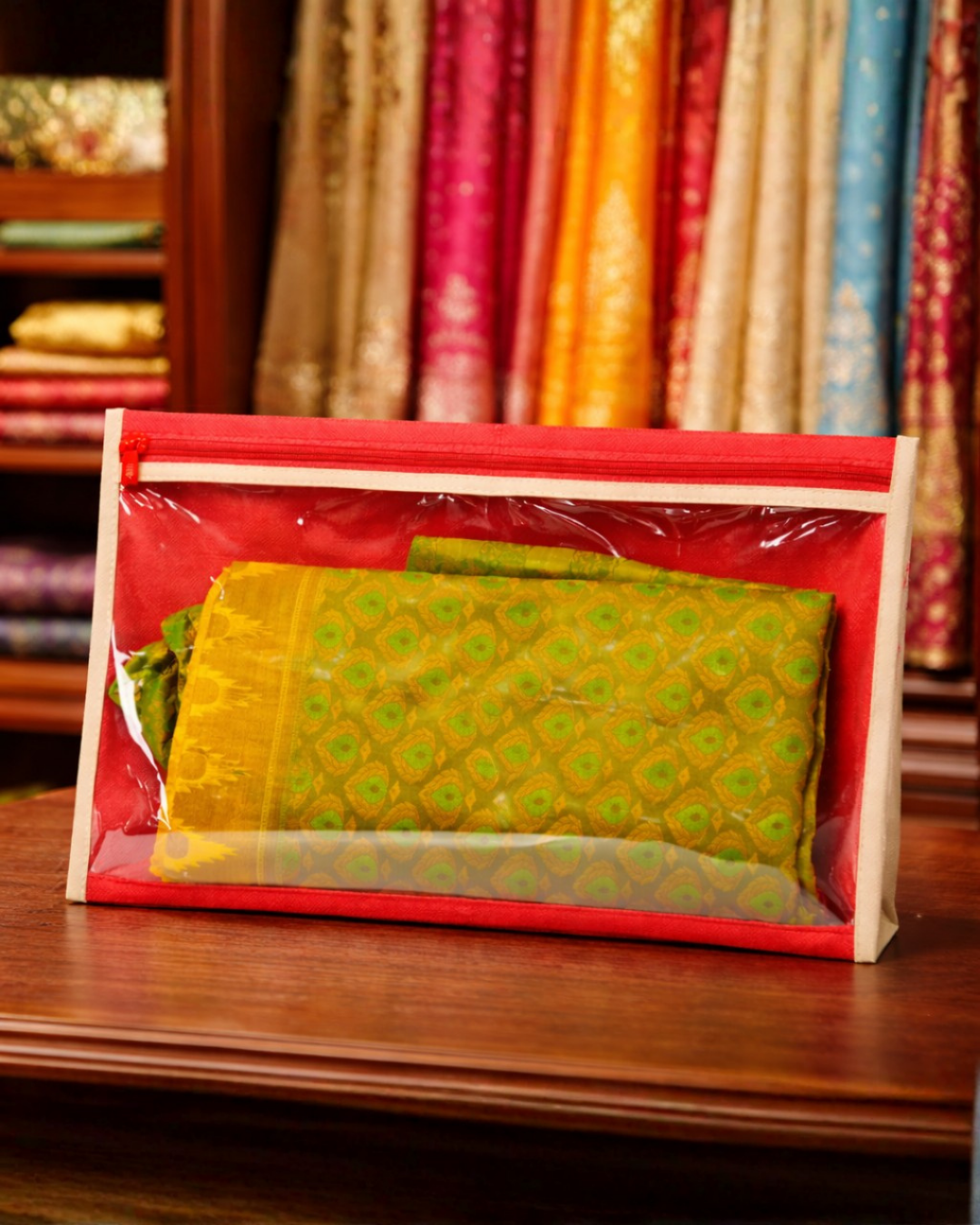 Saree Cover | 16.5x14.5" | 80GSM Nonwoven Material | With Zipper & Transparent Window